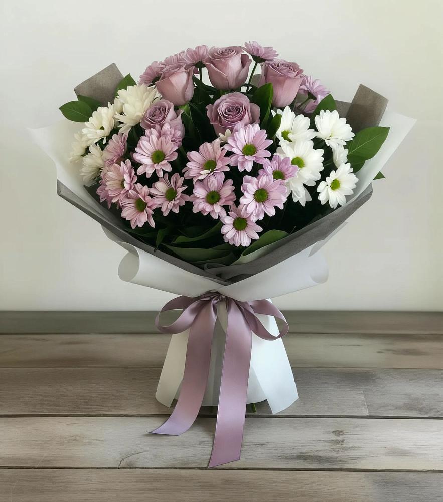 Букет цветов из: Хризантемы и Розы в Талинке