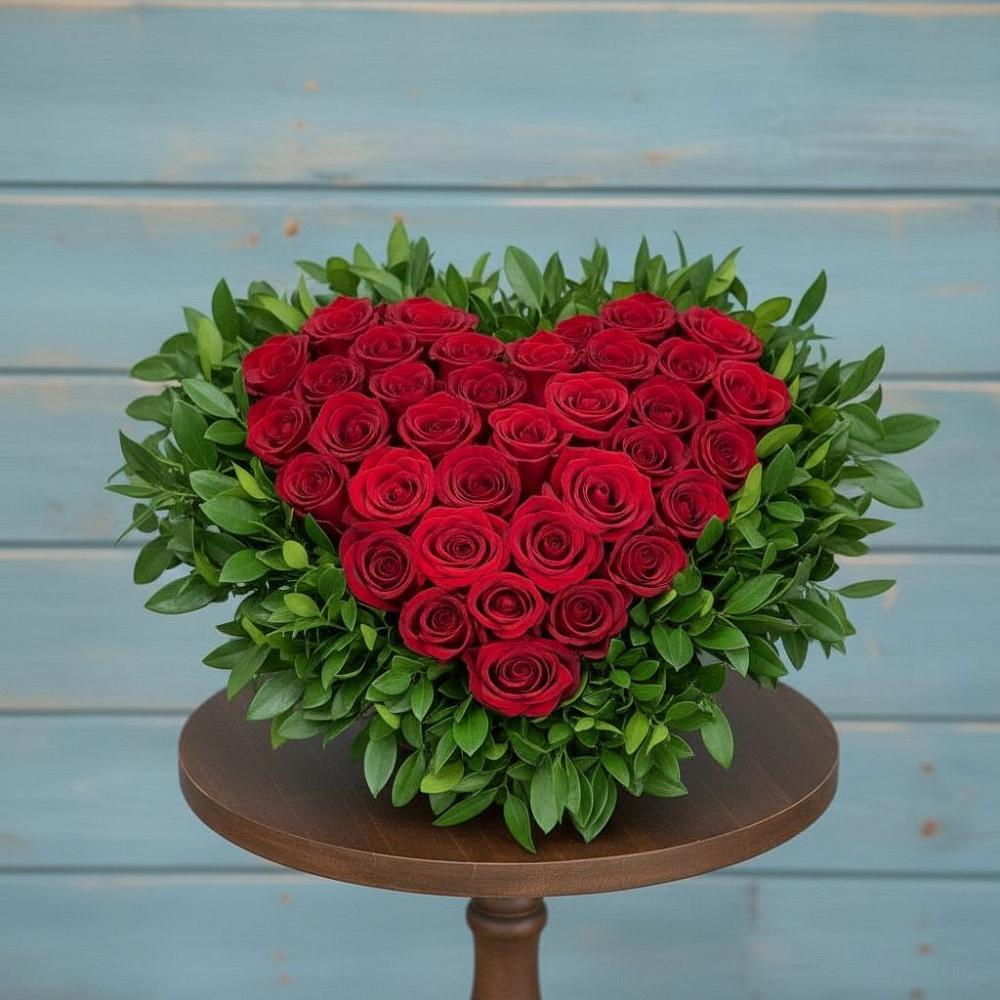 Цветочная композиция из Розы в виде сердца в Талинке