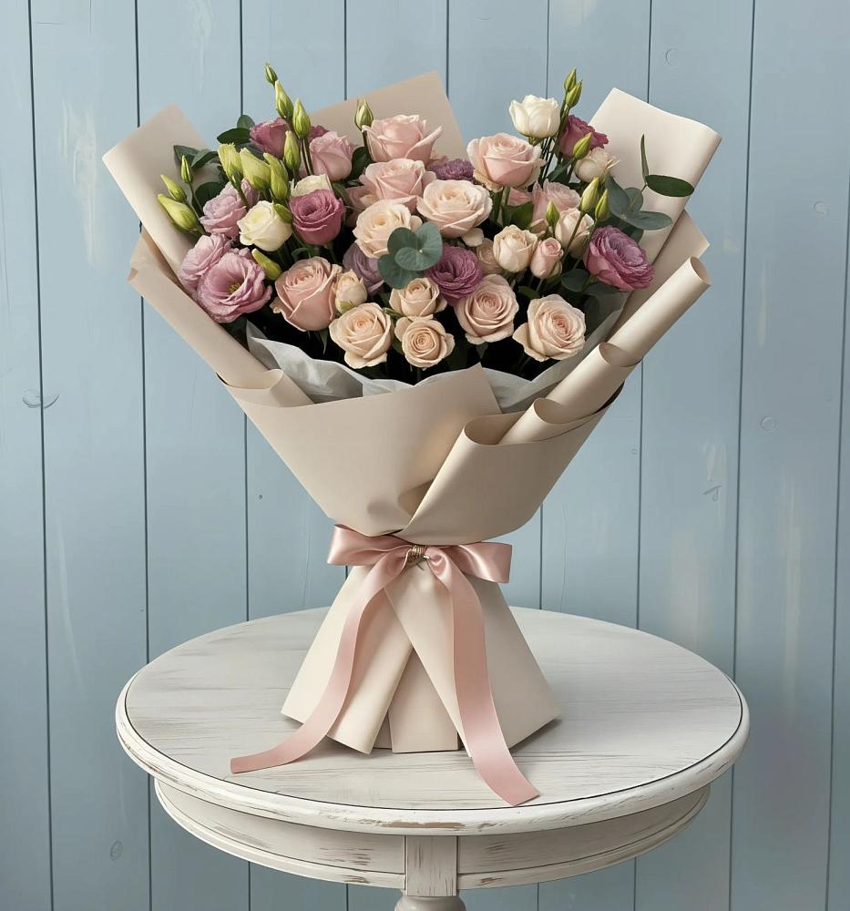 Букет цветов из: Розы и Лизиантусы в Талинке