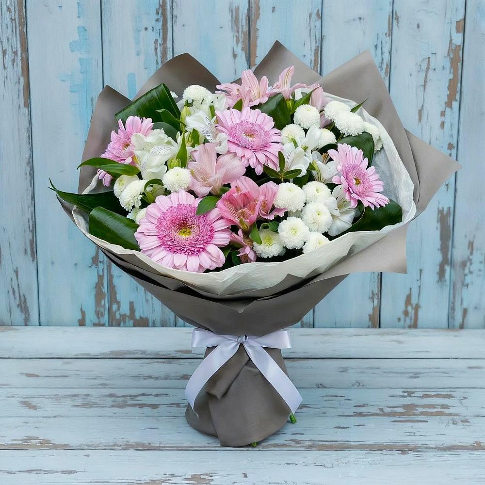 Букет цветов из: Герберы, Альстромерии и Хризантемы в Талинке