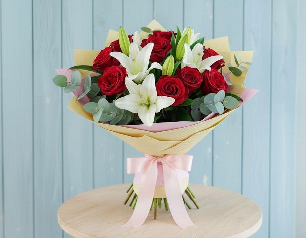 Букет цветов из: Лилии и Розы в Талинке